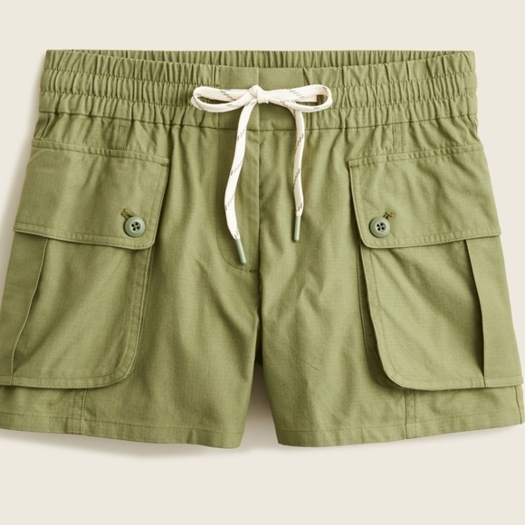 NWT J. Crew Pull On High Waisted Cargo Shorts in Olive Green - Picture 2 of 9
